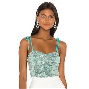 Lovers + Friends NWT Tye straps sequins top Turquoise green Size L